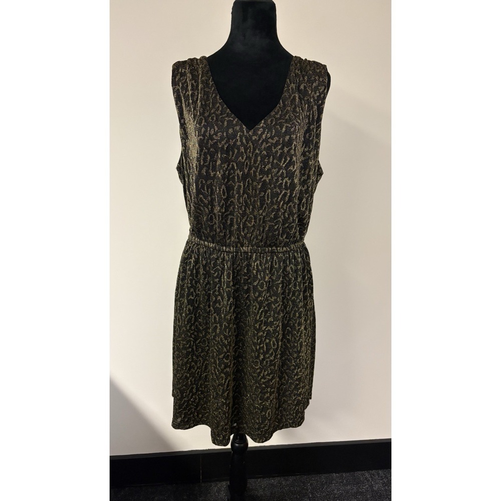 Forever 21 Plus Metallic Leopard Print Sleeveless Dress Black Gold 1X
